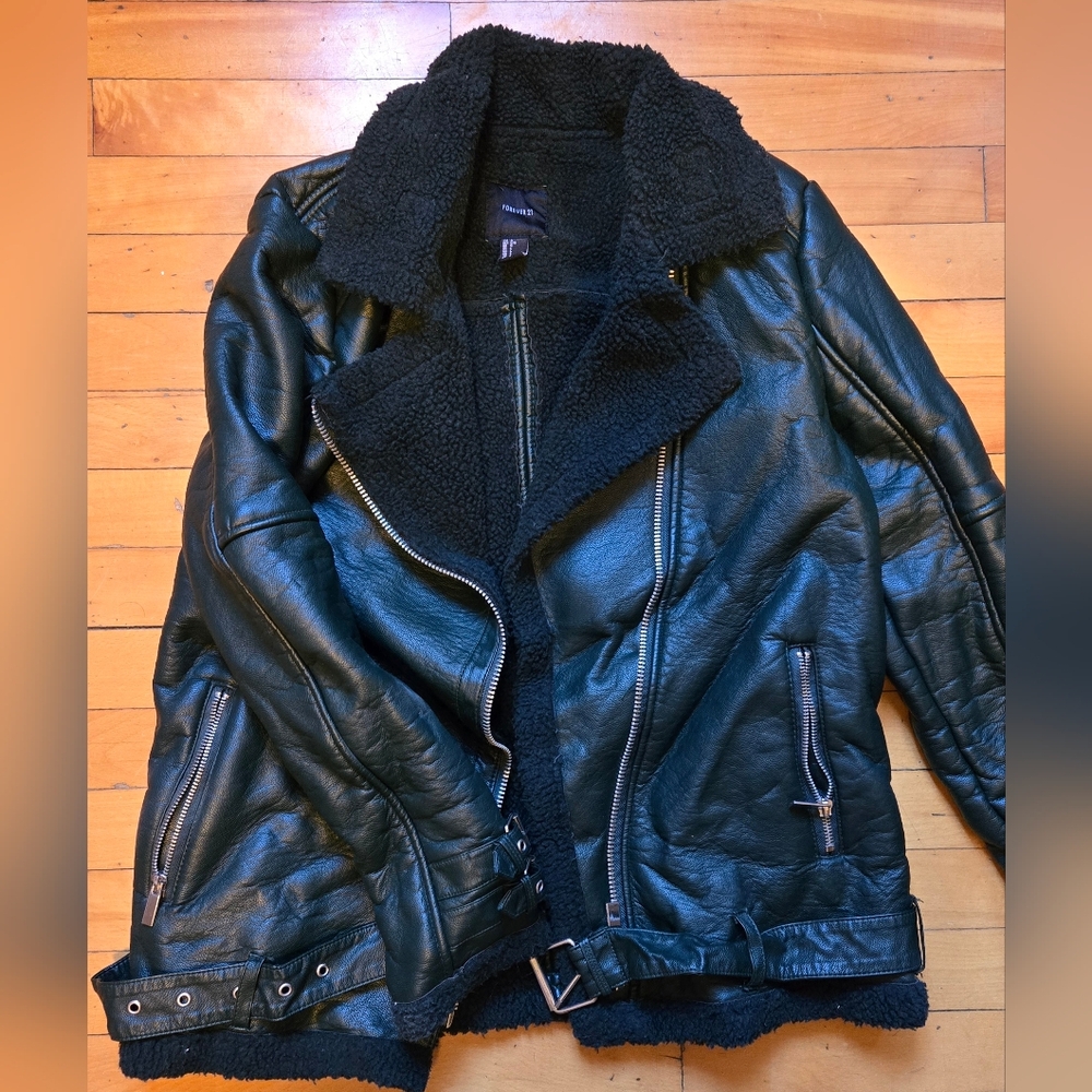 Forever 21 Women's Dark Green Moto Jacket